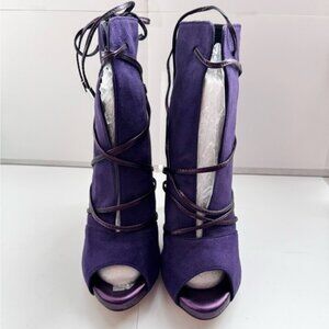 Size 6 YDN Women Peep Toe Faux Suede Ankle Booties Platform Tied Lace Purple